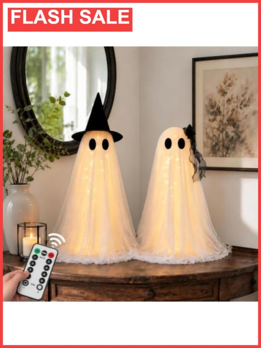2 Pack 2.6ft Halloween Ghost Decorations Battery Powered Timer Remote
